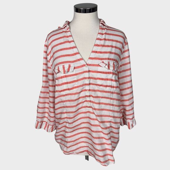 Gap Factory Large Striped 3/4 Sleeve Top Linen Cotton Blend - Picture 2 of 9